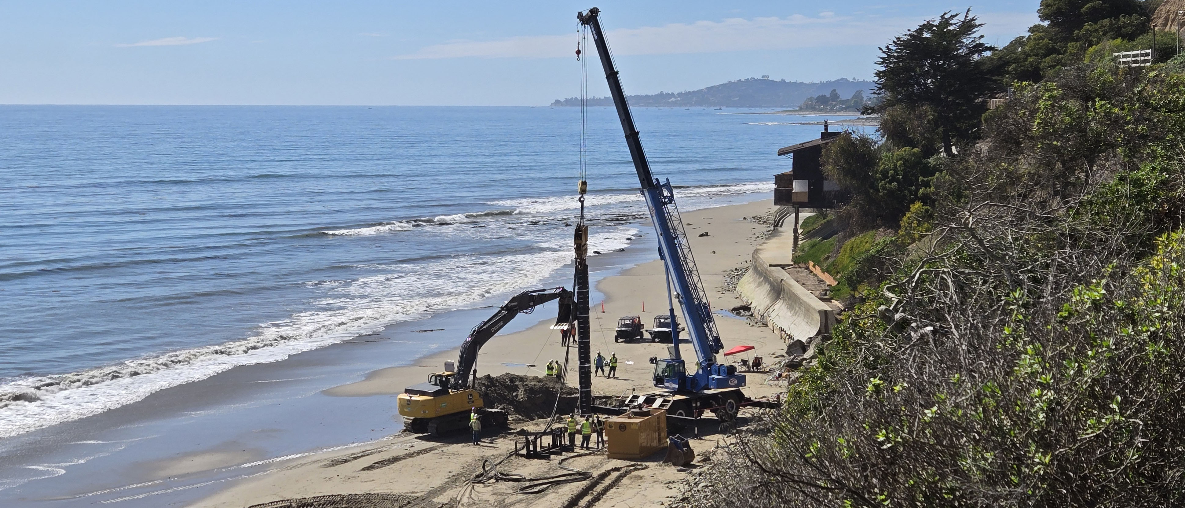 Pipe pile installation on beach in California